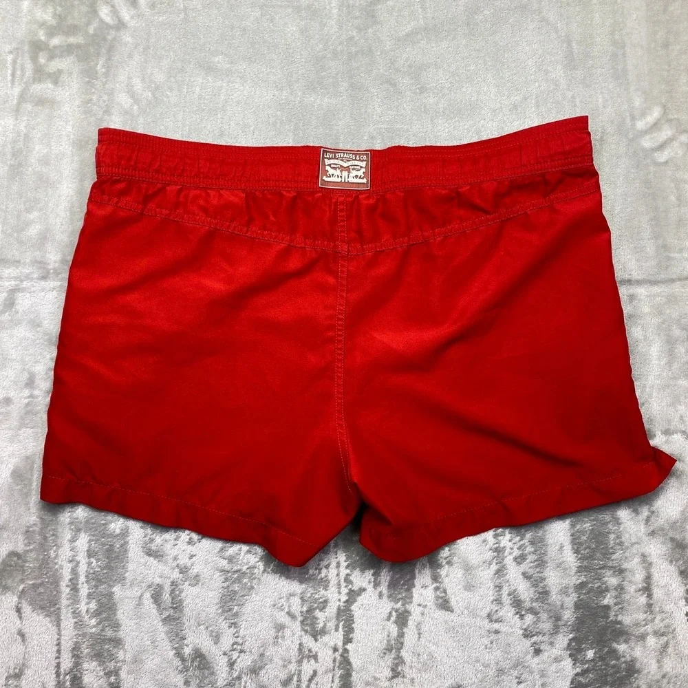 Levi's‎ Red Swim Trunks Men's Size Medium Elastic Waist Drawstring Logo Sz 38